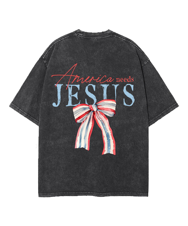 America Needs Jesus Double Sided Unisex Washed Christian T-shirt