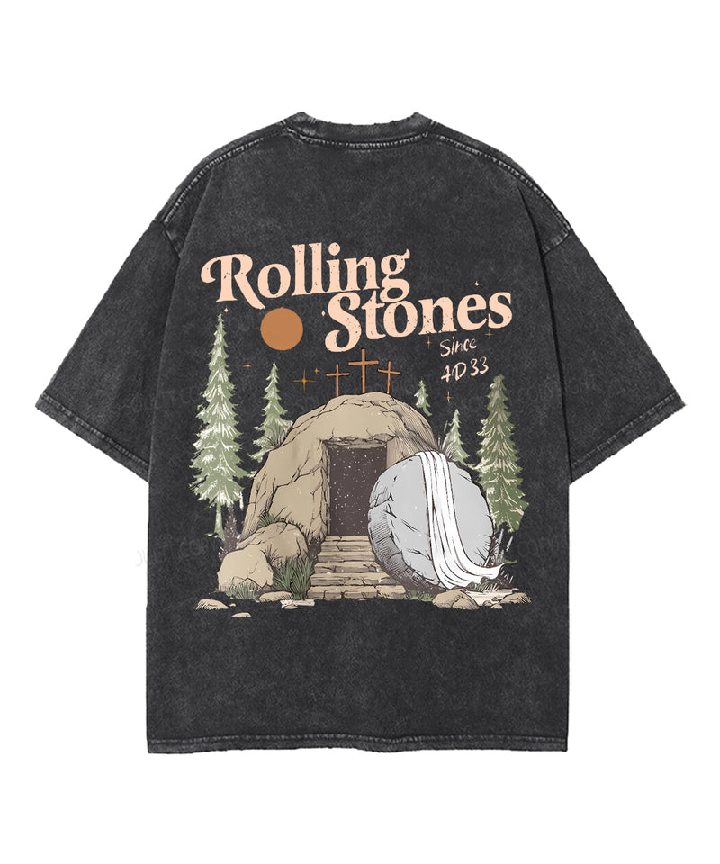 The Stone was Rolled Away He is Alive Double Sided Unisex Washed Christian T-shirt