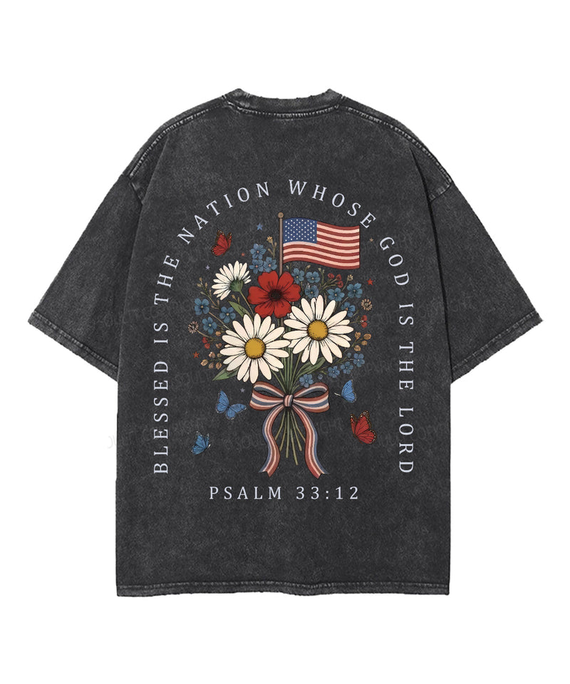 Blessed Is A Nation Whose god Is The Lord Double Sided Unisex Washed Christian T-shirt