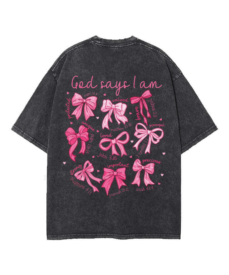 God Says I Am Double Sided Unisex Washed Christian T-shirt