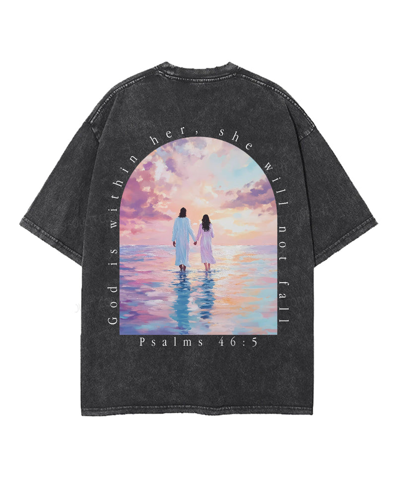 God Is Within Her Double Sided Unisex Washed Christian T-shirt