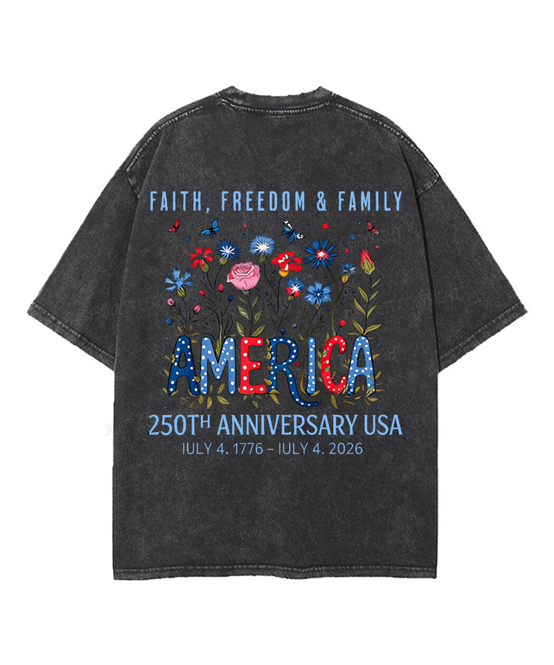 250 Years America Anniversary Double Sided Unisex Washed Christian T-shirt