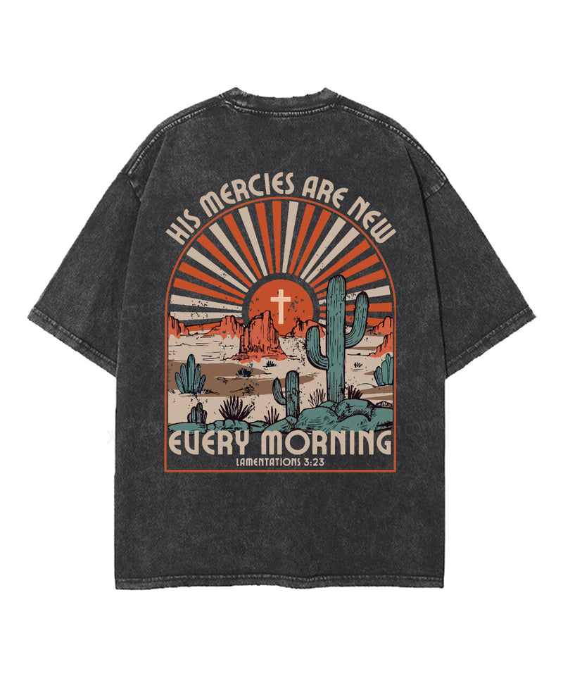 His Mercies Are New Double Sided Washed Christian T-shirt