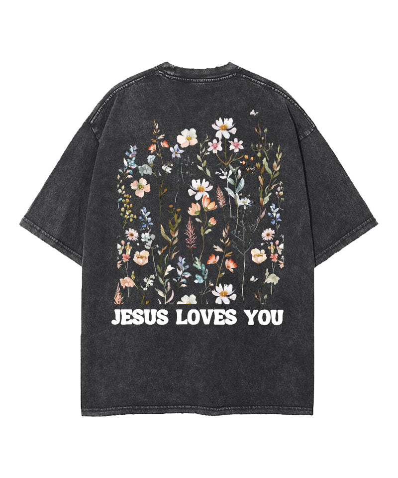Jesus Loves You Double Sided Washed Christian T-shirt