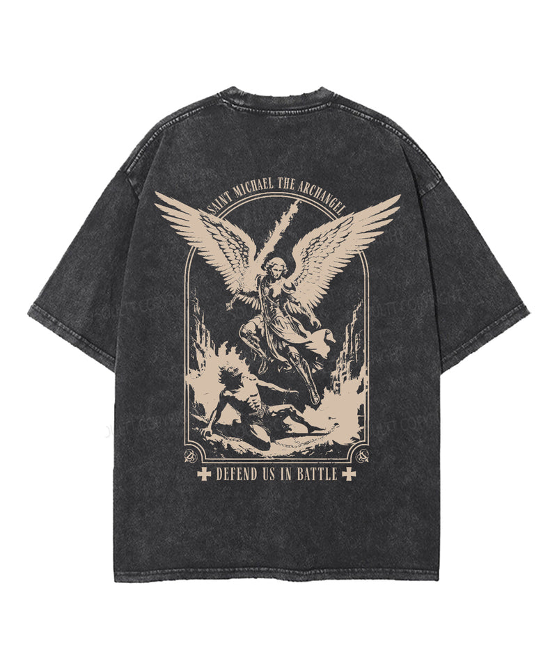 Saint Michael The Archangel Double Sided Unisex Washed Christian T-shirt