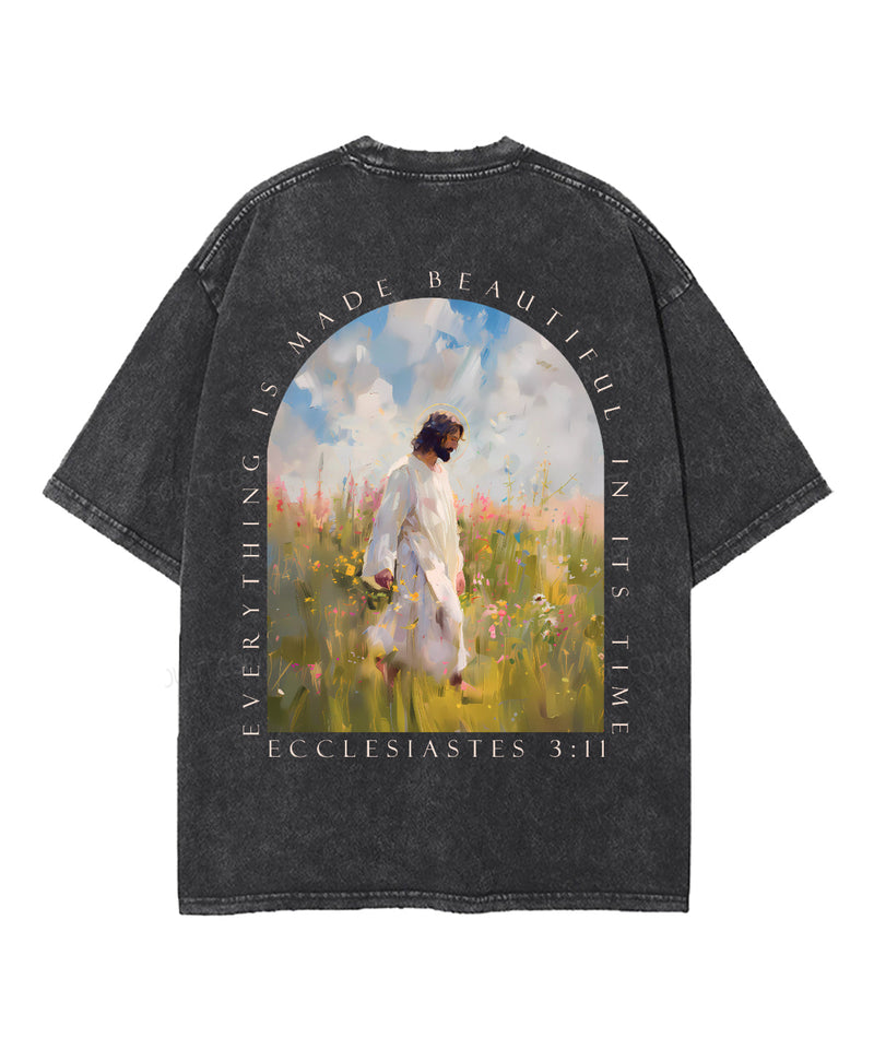 Everything Is Made Beautiful In It's Time Double Sided Unisex Washed Christian T-shirt
