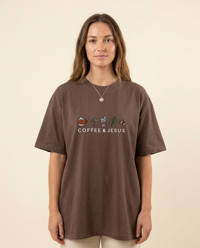 Coffee & Jesus Tee — Brown
