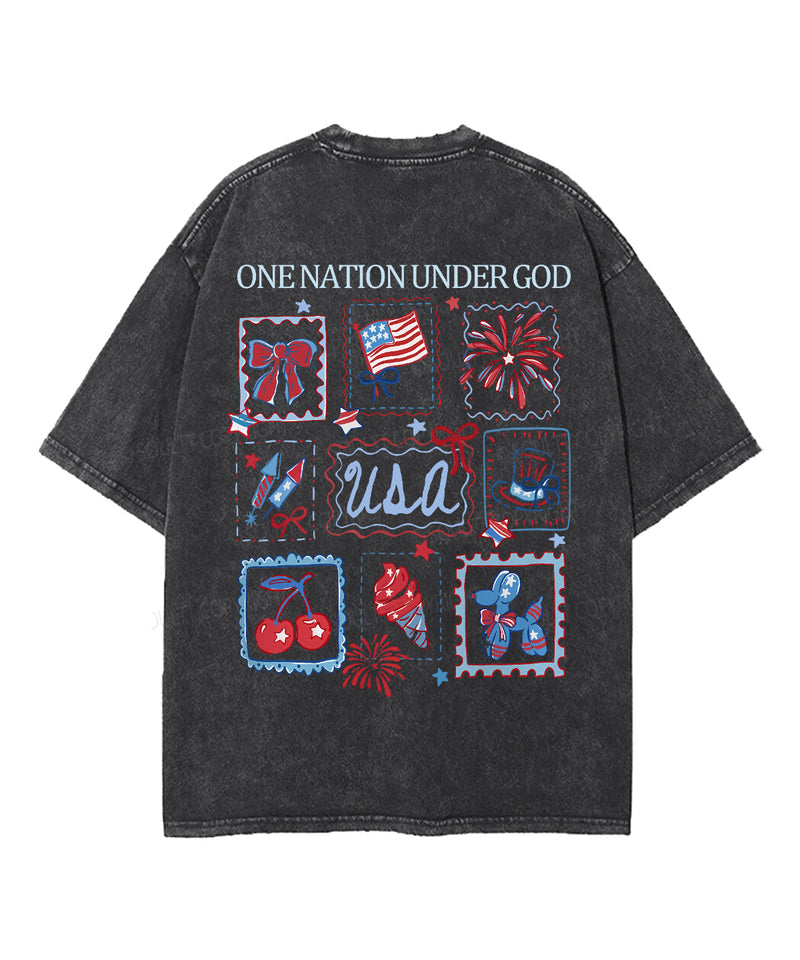 One Nation Under God Double Sided Unisex Washed Christian T-shirt
