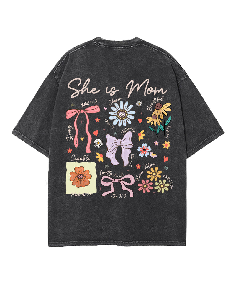 She Is Mom Double Sided Unisex Washed Christian T-shirt