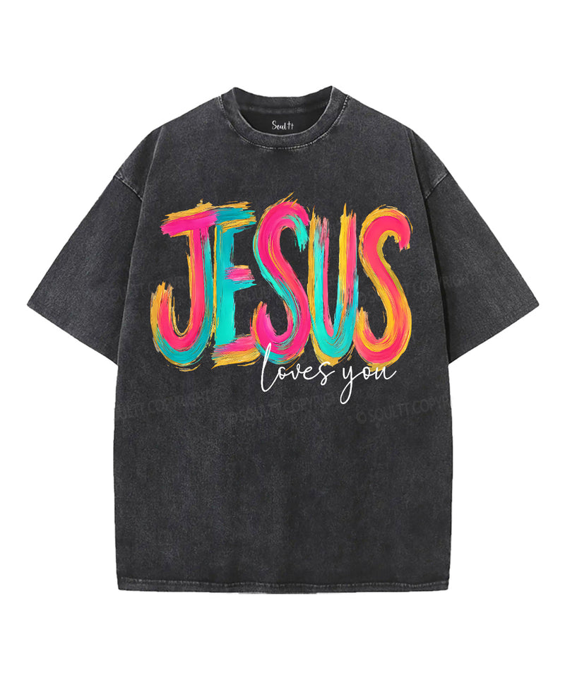 Jesus Loves You Unisex Washed Christian T-shirt