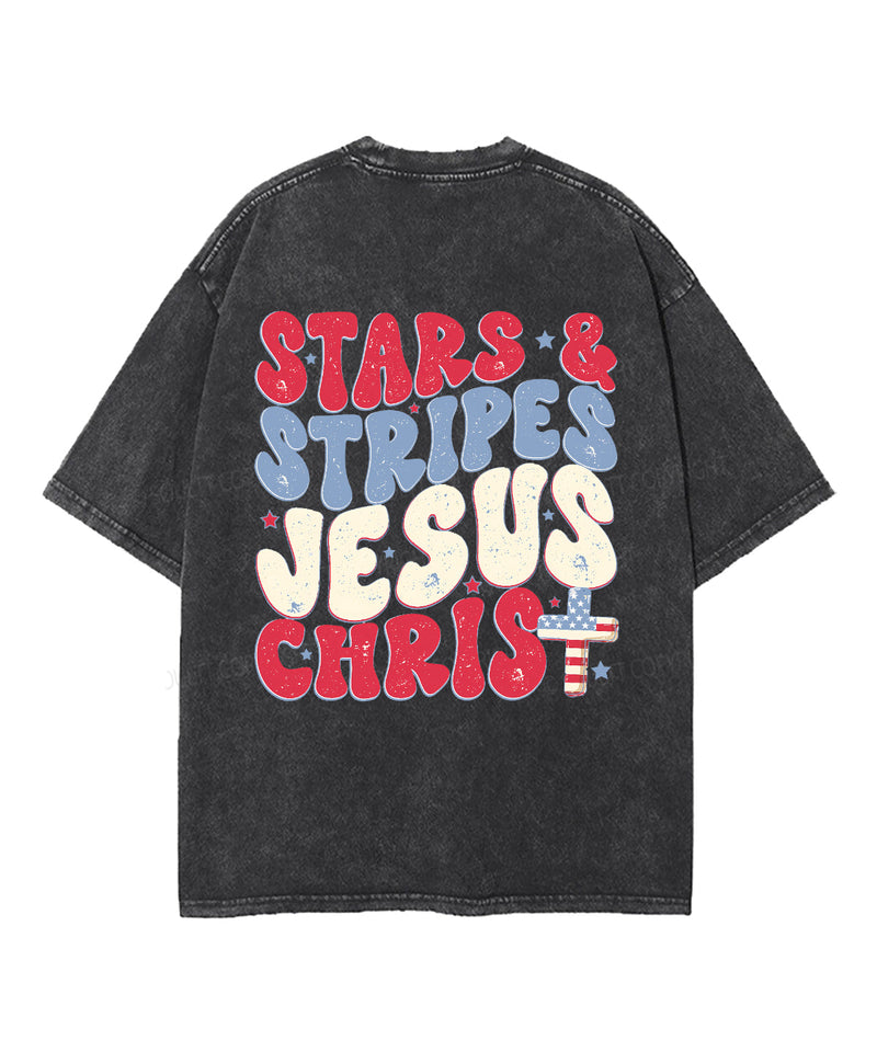 Star&Stripes Jesus Christ Double Sided Unisex Washed Christian T-shirt