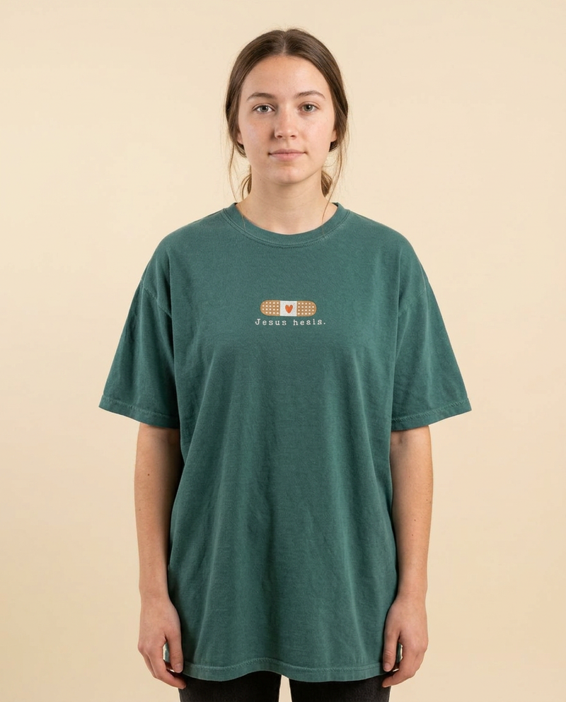 Jesus Heals Tee — Blue Spruce